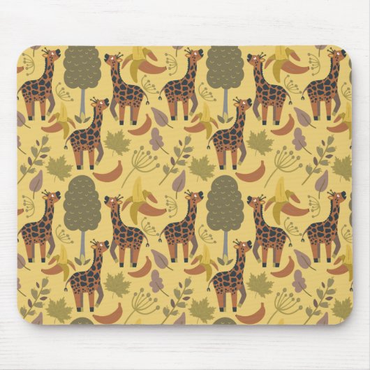 キリンのシームレスなパターン黄色の背景 マウスパッド (正面)