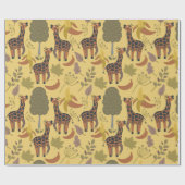 キリンのシームレスなパターン黄色の背景 ラッピングペーパー (フラット)