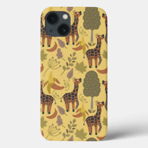 キリンのシームレスなパターン黄色の背景 iPhone 13ケース