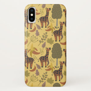 キリンのシームレスなパターン黄色の背景 iPhone X ケース