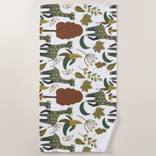 キリンのシームレスパターン |カラフル花柄 ビーチタオル (正面)