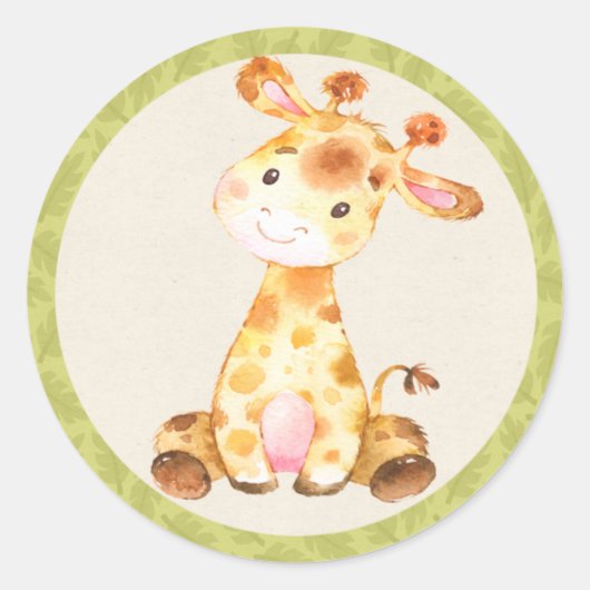 キリンのジャングル動物の赤ちゃんシャワーお気に入りシール ラウンドシール (正面)