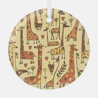 キリンのスケッチ、おもしろいシームレスデザイン。 ガラスオーナメント