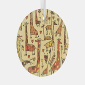 キリンのスケッチ、おもしろいシームレスデザイン。 ガラスオーナメント (正面右)