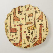 キリンのスケッチ、おもしろいシームレスデザイン。 ラウンドクッション (裏面)