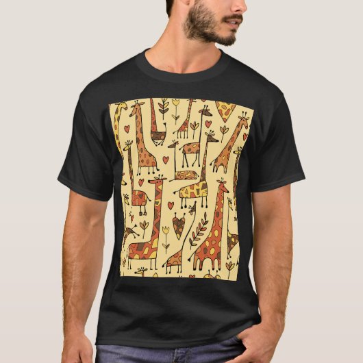 キリンのスケッチ、おもしろいシームレスデザイン。 Tシャツ (正面)