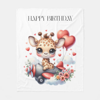 キリンのパイロット お誕生日 フリースブランケット