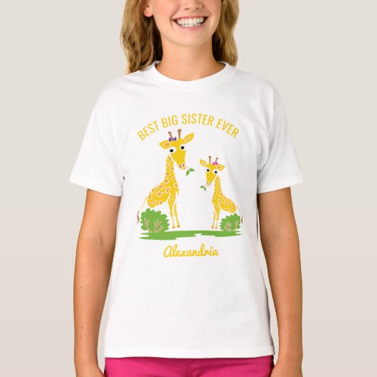 キリンのパーソナライズな最も最高のな姉の女の子 Tシャツ (正面)