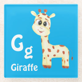 キリンのパーソナライズABC：文字G – 名前を追加 ガラスコースター