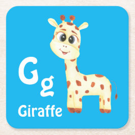 キリンのパーソナライズABC：文字G – 名前を追加 スクエアペーパーコースター