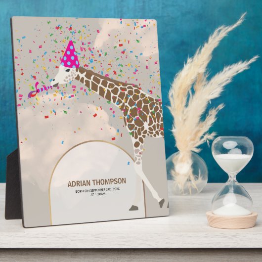 キリンのパーティー サファリ 誕生日スタット 動物園 赤ちゃん フォトプラーク (側面)