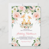 キリンのピンクの花のベビーシャワーの招待 招待状 (正面)