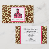 キリンのプリントのピンクの校舎の先生 名刺 (正面/裏面)