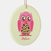 キリンのプリント及びピンクのフクロウのパーソナライズなオーナメント セラミックオーナメント (右)