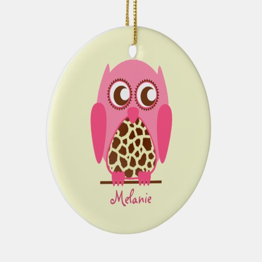 キリンのプリント及びピンクのフクロウのパーソナライズなオーナメント セラミックオーナメント (右)