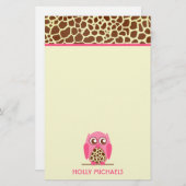 キリンのプリント及びピンクのフクロウの文房具 便箋 (正面/裏面)