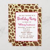 キリンのプリント及びピンクの誕生日のパーティの招待状 招待状 (正面/裏面)