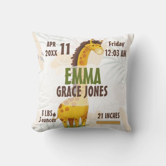キリンのベビーの誕生Statsの子供部屋の枕男の子/女の子 クッション (正面)