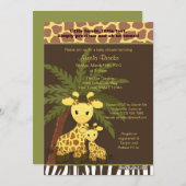 キリンのベビーシャワーの招待状のサファリのジャングルのお母さん 招待状 (正面/裏面)
