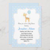 キリンのベビーシャワーの招待状の青 招待状 (正面/裏面)
