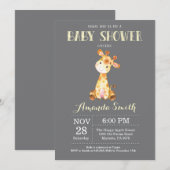 キリンのベビーシャワーの招待状の黄色および灰色 招待状 (正面/裏面)