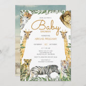 キリンのベビーシャワーを持つ野生のサファリ動物 招待状 (正面/裏面)