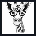 キリンのペンシルスケッチ眼鏡ポスター ポスター<br><div class="desc">黒い眼鏡を着たキリンの黒と白の鉛筆スケッチ。</div>