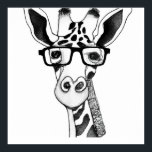 キリンのペンシルスケッチ眼鏡ポスター ポスター<br><div class="desc">黒い眼鏡を着たキリンの黒と白の鉛筆スケッチ。</div>