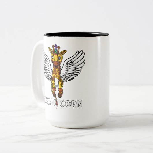 キリンのユニコーンのおもしろいなアフリカ動物 ツートーンマグカップ (正面左)