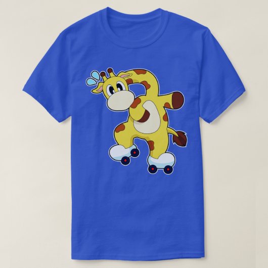 キリンのローラースケートのインラインスケートで滑る Tシャツ (デザイン正面)