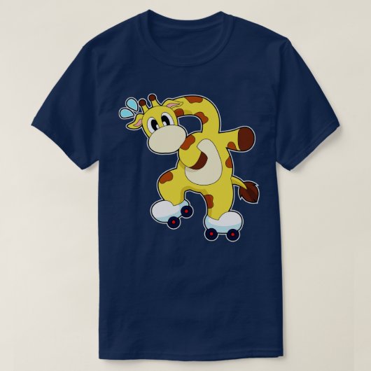 キリンのローラースケートのインラインスケートで滑る Tシャツ (デザイン正面)
