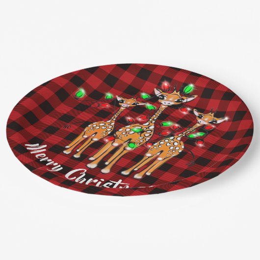 キリンの休日、きらびやかな光、格子模様 ペーパープレート (アングル)