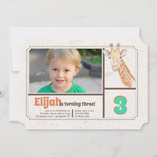 キリンの写真の招待状 招待状 (正面)