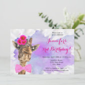 キリンの動物のジャングルの水彩画のハッピーバースデー 招待状 (スタンド正面)