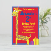 キリンの動物の子供の誕生日パーティーの招待状 招待状 (スタンド正面)