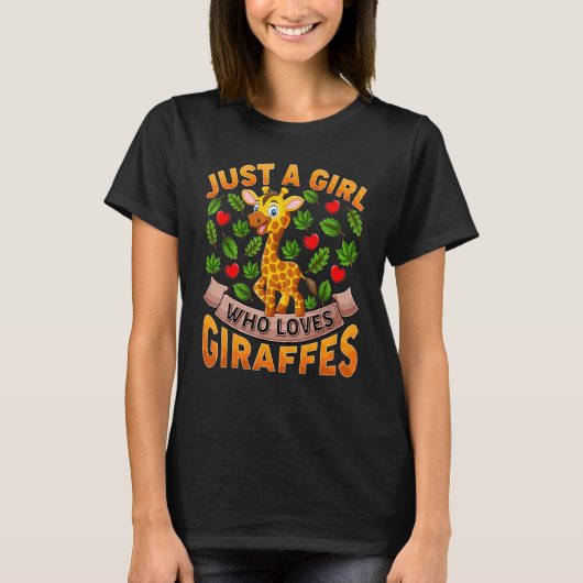 キリンの動物キリンを愛する女の子 Tシャツ (正面)