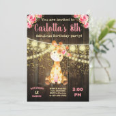 キリンの女の子の誕生日の招待、茶色の木。 招待状 (スタンド正面)