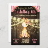 キリンの女の子の誕生日の招待、茶色の木。 招待状 (正面/裏面)