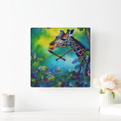 キリンの木々II スクエア壁時計 (ホーム)