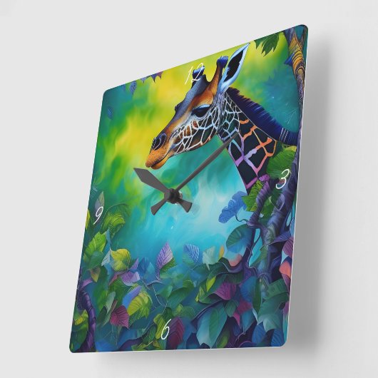 キリンの木々II スクエア壁時計 (傾斜)