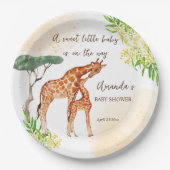 キリンの母とベビーアフリカのサファリの赤ちゃんシャワー ペーパープレート (正面)