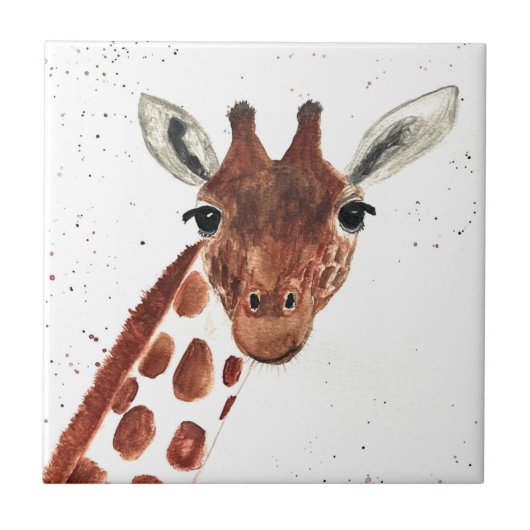 キリンの水彩動物サファリアフリカジャングル タイル (正面)