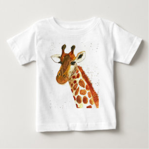 キリンの水彩動物サファリアフリカジャングル ベビーTシャツ