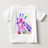キリンの水彩画アート 紫 かわいい 動物園 ベビーTシャツ (裏面)