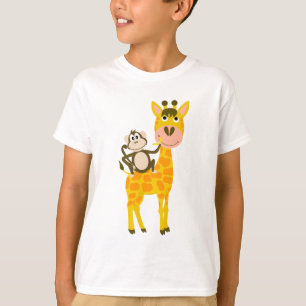 キリンの漫画に乗っているおもしろいな猿 Tシャツ