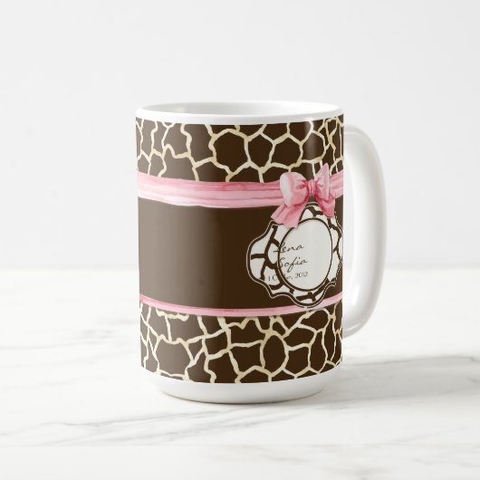 キリンの皮パターンリボンnの弓女の赤ちゃんの写真 コーヒーマグカップ (正面右)