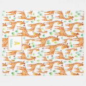 キリンの美しい水色パーソナライズされた動物 フリースブランケット (正面(横))