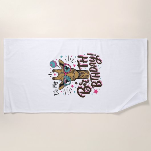 キリンの誕生日ヴィンテージの彫刻パーティーTシャツ_1 ビーチタオル (正面)