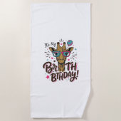 キリンの誕生日ヴィンテージの彫刻パーティーTシャツ_1 ビーチタオル (正面)