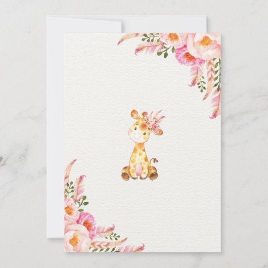 キリンの野生の1つの招待状のピンクの金ゴールドの花のパーティー 招待状 (裏面)